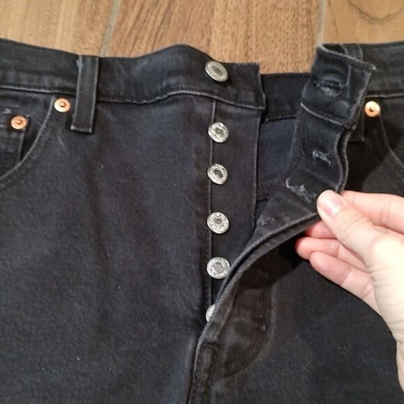 Levi 32 Ribcage shorts high waist cutoff black denim jean - Picture 3 of 9